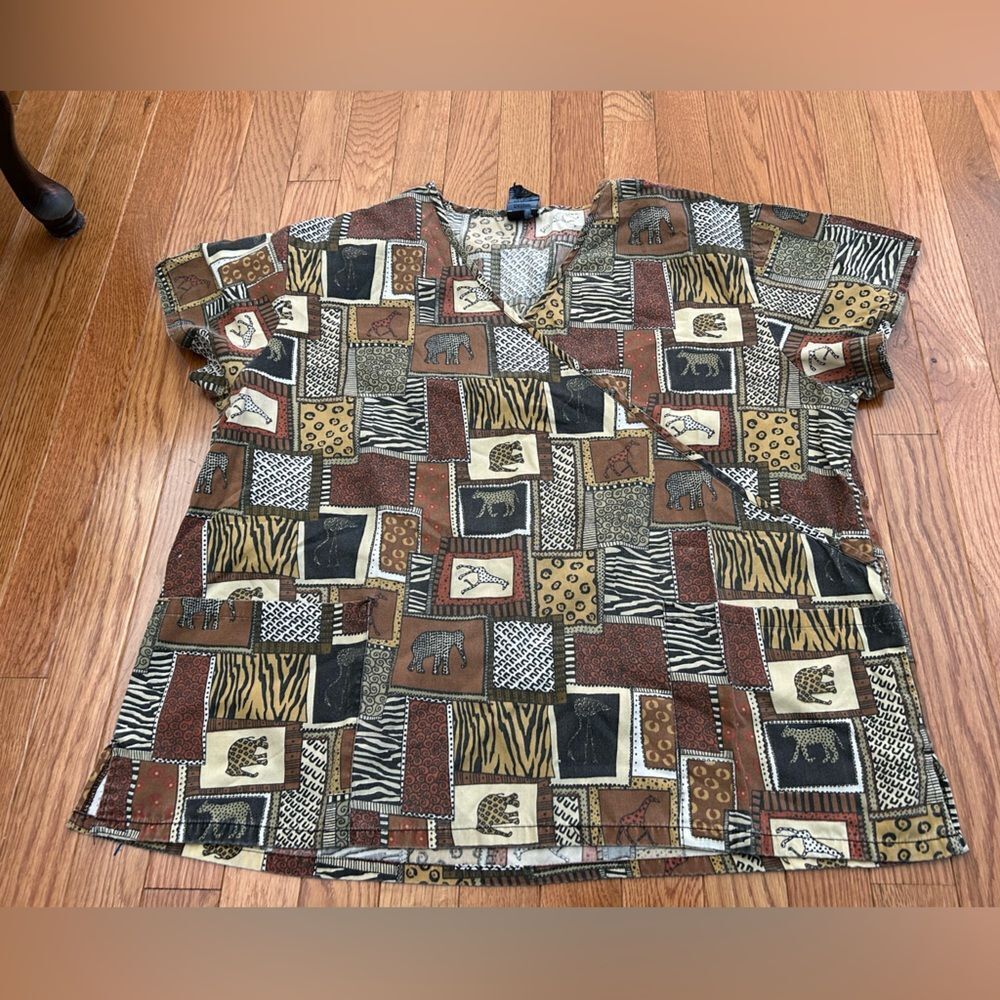 Animal Print Safari Scrub Top